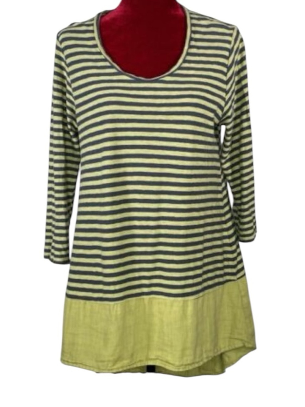 CUT LOOSE Women's Linen Cotton Blend Green Striped tunic Top Size Large
